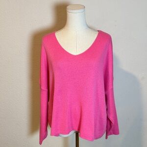 Nais Made in Italy Cotton V-Neck Sweater Bright Pink One Size
